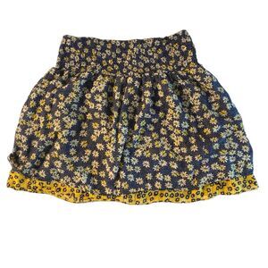 J Jill Smocked Skirt Size M Blue Yellow Ditsy Print Boho Layered 100% Cotton